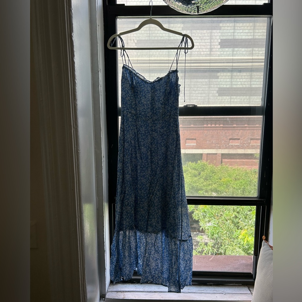 Reformation blue floral print maxi dress with adjustable straps